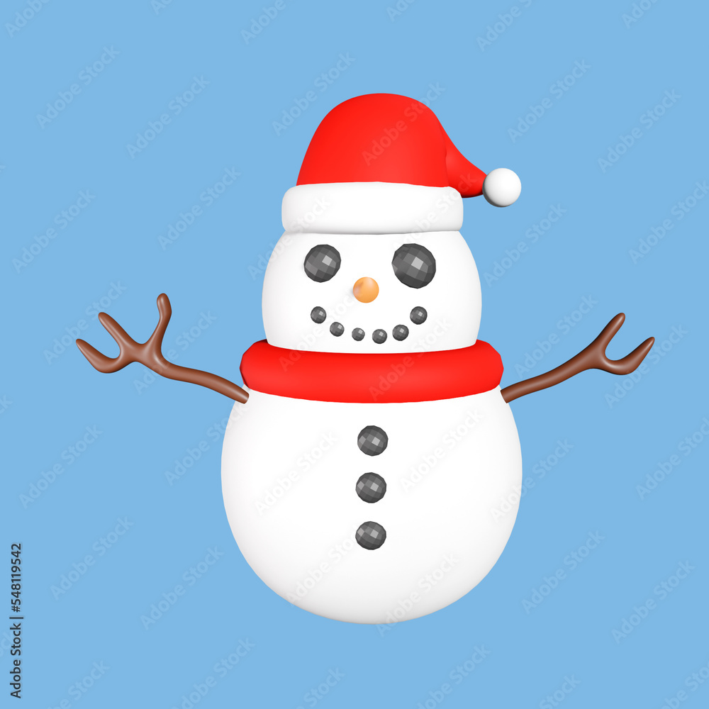 snowman wearing santa hat in 3d rendering design.