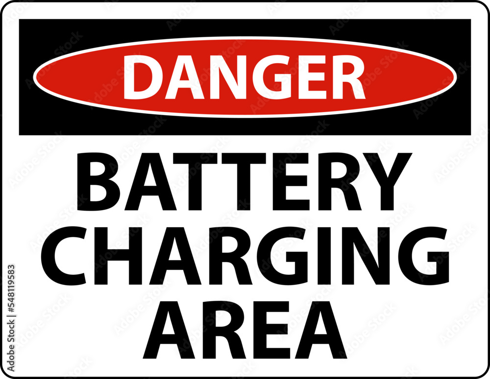 Danger Battery Charging Area Sign On White Background
