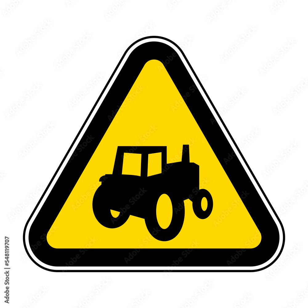 Farm Machinery Crossing Sign On White Background Farm Machinery Crossing Sign On White Background
