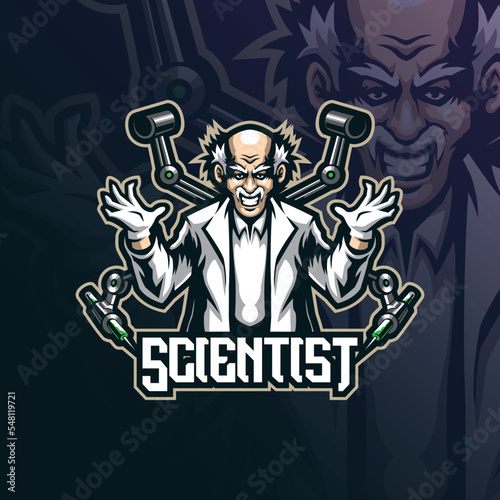 scientist mascot logo design vector with modern illustration concept style for badge, emblem and t shirt printing. scientist illustration for sport and esport team.