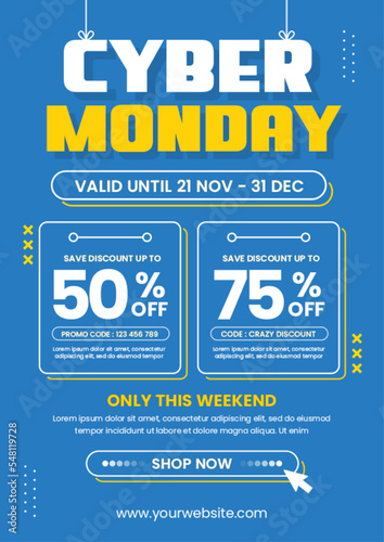 Cyber Monday poster or flyer design template is easy to customize