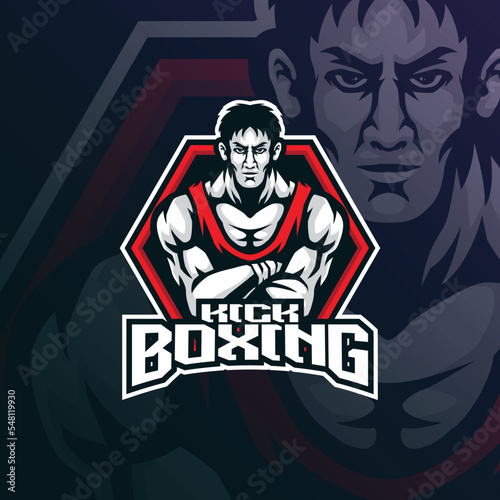boxing mascot logo design vector with modern illustration concept style for badge, emblem and t shirt printing. kick boxing illustration for sport team.