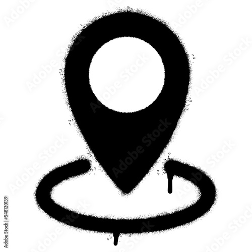 Spray Painted Graffiti Map pointer icon Sprayed isolated with a white background. graffiti GPS location symbol with over spray in black over white. Vector illustration.