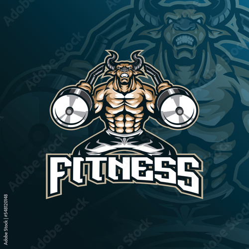 fitness mascot logo design vector with modern illustration concept style for badge, emblem and t shirt printing. bull fitness illustration for sport team.