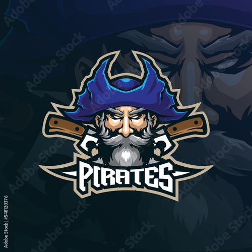 pirates mascot logo design vector with modern illustration concept style for badge, emblem and t shirt printing. pirates head illustration for sport and esport team.