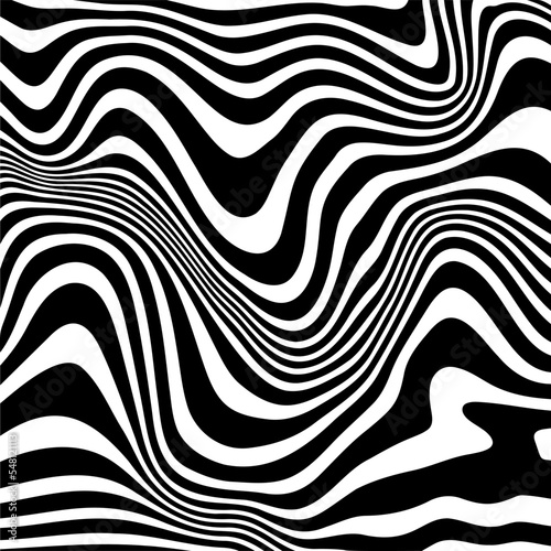 Black wavy liquid stripes. Vector illustration. Design element for prints, banners, monochrome pattern and abstract background