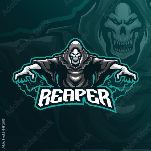 reaper mascot logo design vector with modern illustration concept style for badge, emblem and t shirt printing. angry reaper illustration for sport and esport team.