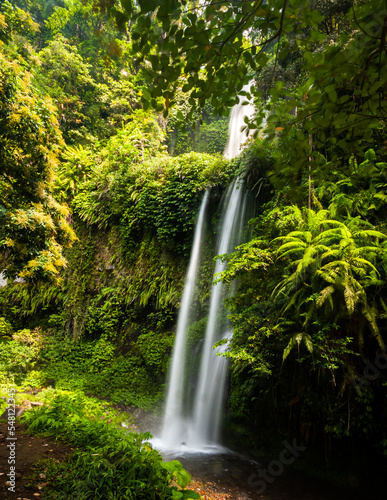 Lombok  Tiu Kelep waterfall in Senaru  Lombok  Indonesia. Tourists from overseas were enjoying the waterfall.