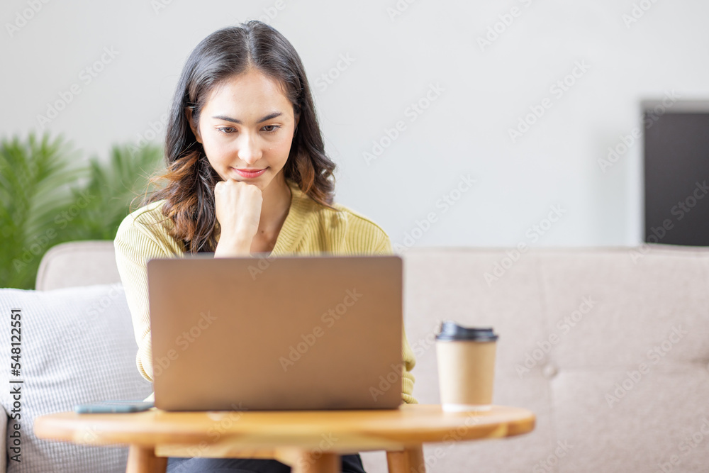 Recruitment Concept. Indian Asian Girl Browsing Work Opportunities Online, Using Job Search App or Website on Laptop, Copy Space Recruitment Concept. Indian Asian Girl Browsing Work Opportunities Online, Using Job Search App or Website on Laptop, Copy Space