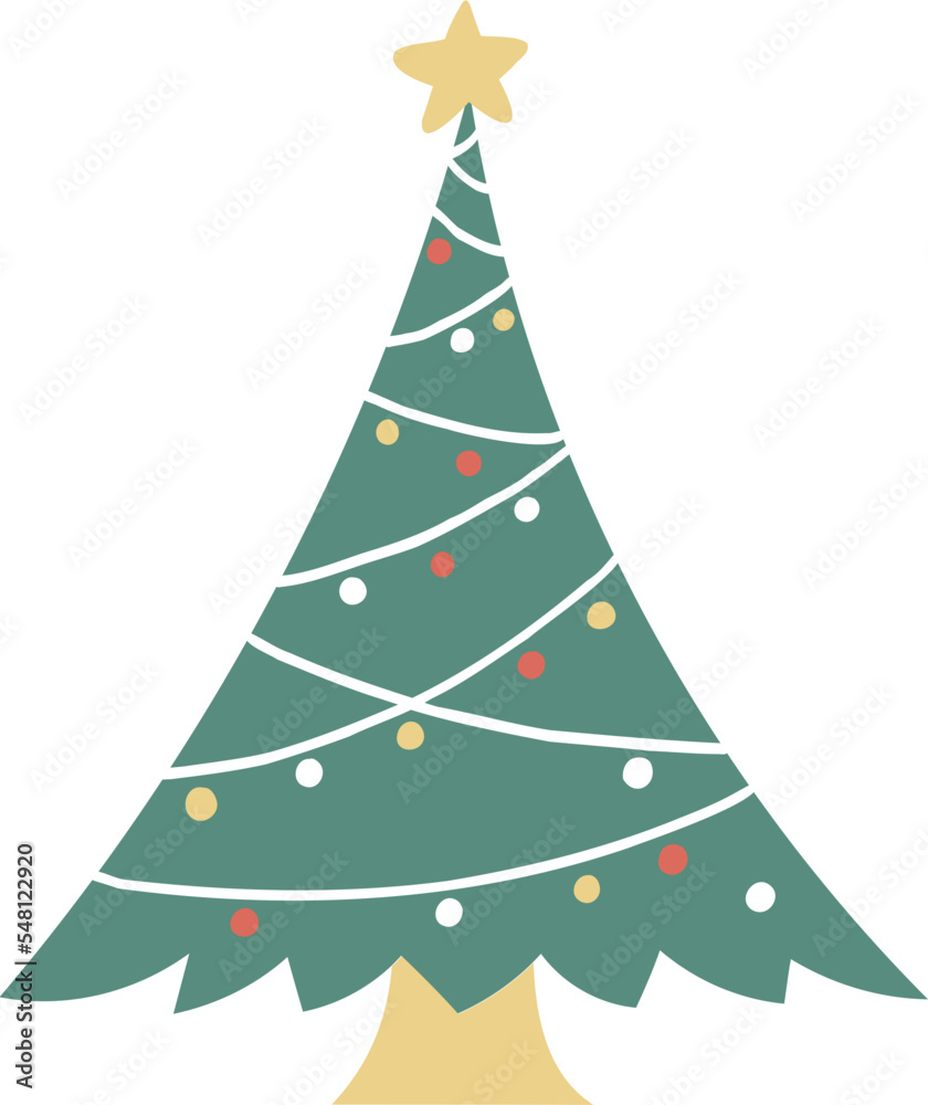 Hand drawn Chirstmas tree illustration.