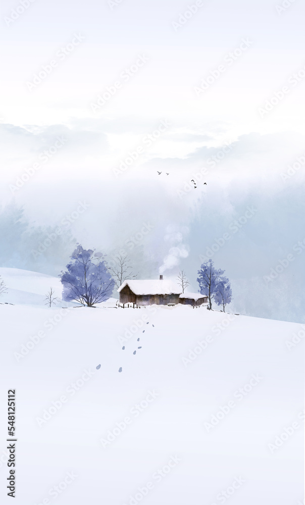 Winter Artistic Conception Snow Scenery Watercolor Background Illustration Winter Artistic Conception Snow Scenery Watercolor Background Illustration