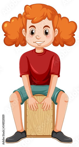 Girl playing cajon drum vector