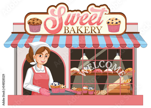 Bakery shop facade with bakery seller