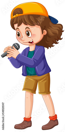 Singer girl cartoon character isolated