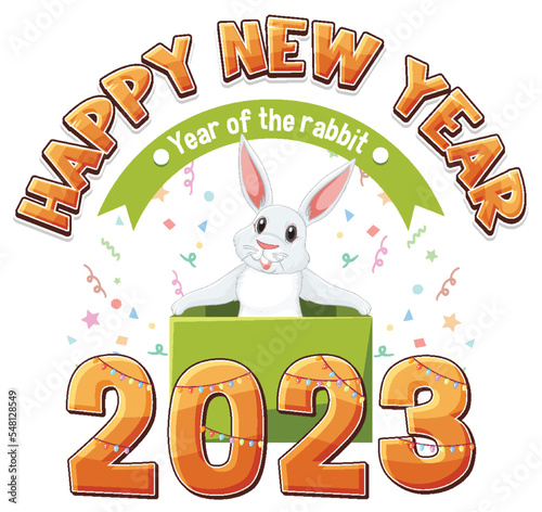Happy New Year text with cute rabbit for banner design