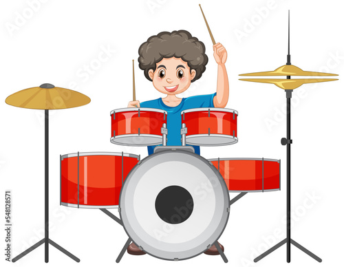 A boy playing drum musical instrument