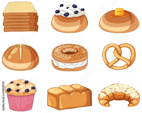 Set of bread and pastry bakery products