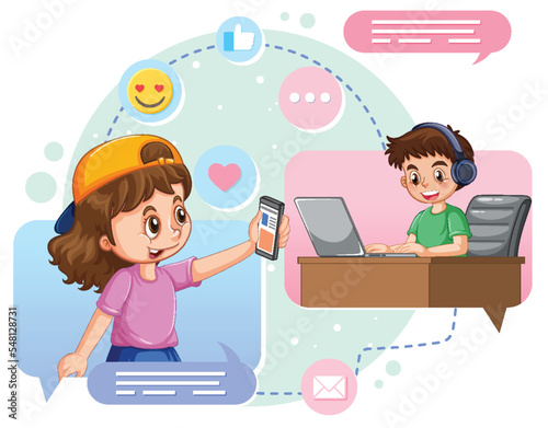 Boy and girl browsing social media