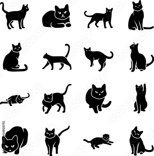 Cat poses glyph vector icons