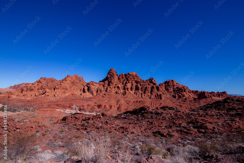 Red desert rock formation in Valley of Fire State Park, Nevada. 