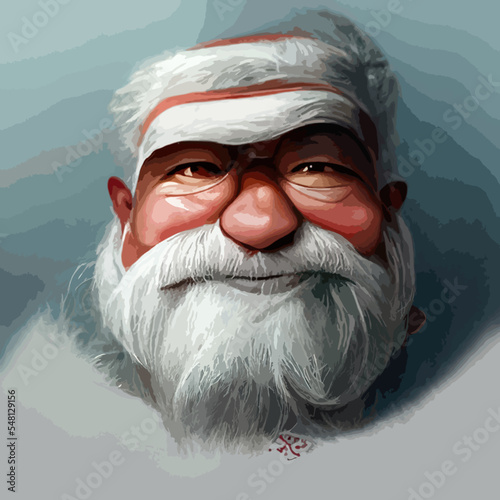Portrait of Santa Claus. Festive interior in a wooden house, New Year's cheerful mood Spirit of Christmas.