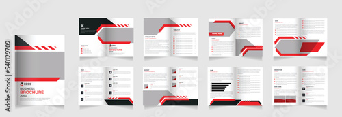 16 Pages Geometric Business Brochure with modern abstract design. Use for marketing, print, annual report and business presentations