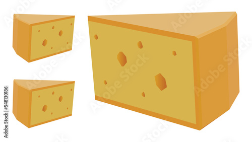 Set of cheese slices isolated on a white background. Cheese flat icon. Vector cheese in flat style isolated on white background, vector illustration
