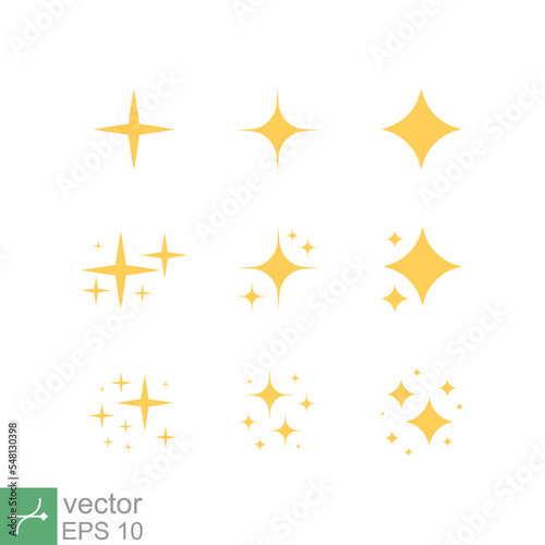 Star sparkle icon set. Simple flat style. Yellow  gold  orange  decoration twinkle  spark  shiny flash  glowing light effect concept. Vector illustration isolated on white background. EPS 10.