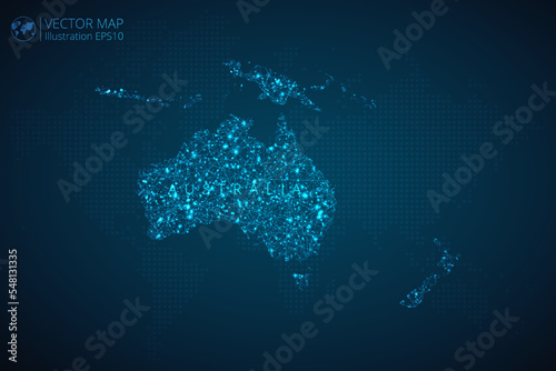Map of Australia Continent modern design with abstract digital technology mesh polygonal shapes on dark blue background. Vector Illustration Eps 10.