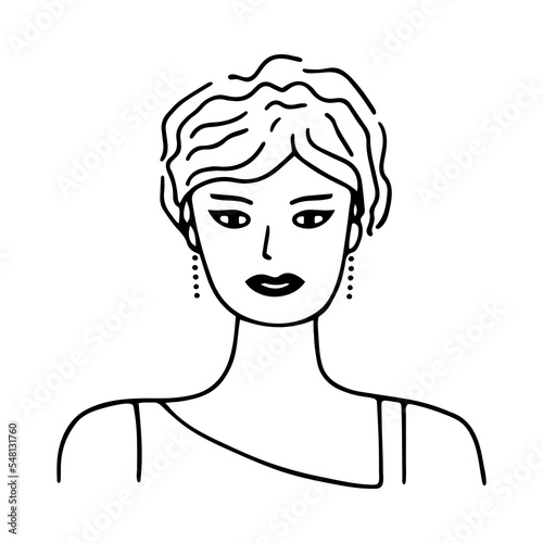 Doodle young girl portrait in evening attire