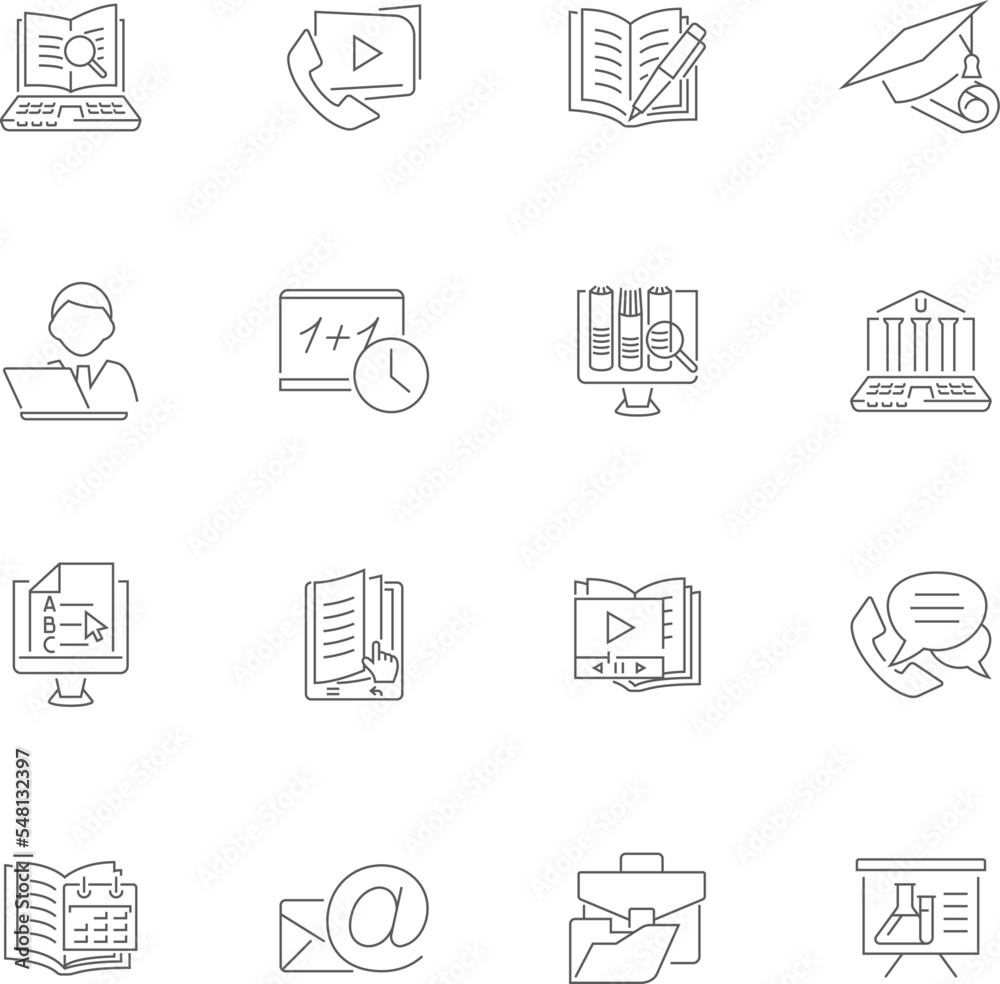 Set of online education thin line icons. Editable stroke