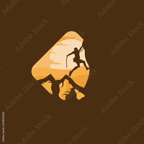 Mountain climber vector logo design illustration
