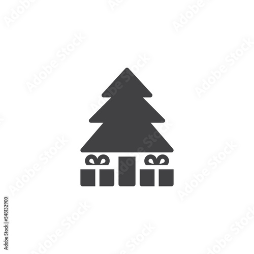 Christmas tree and gift boxes vector icon
