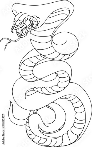 Hand drawn snake vector for coloring book and tattoo design isolate on white background.