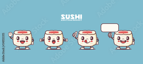 sushi cartoon mascot. japanese food vector illustration