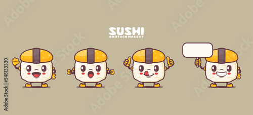 sushi cartoon mascot. japanese food vector illustration