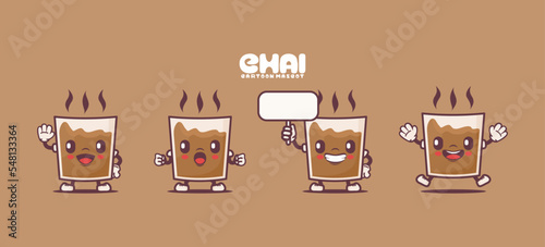 Chai drink cartoon mascot. traditional indian drink vector illustration