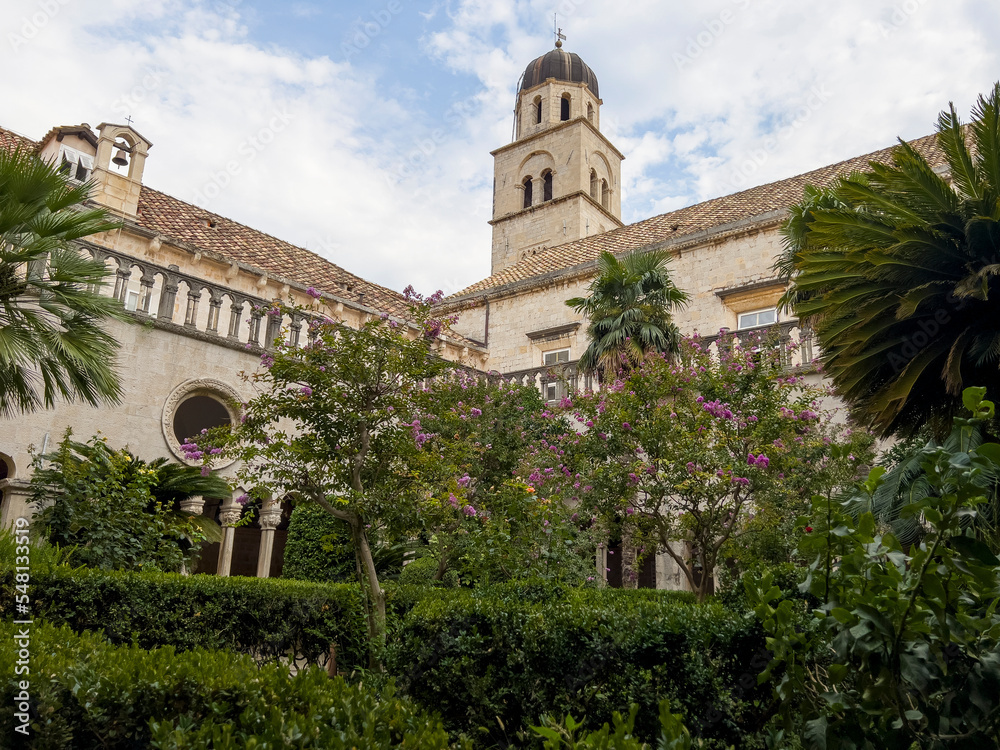 The courtyard of a church in the center of Dubrovnik.
