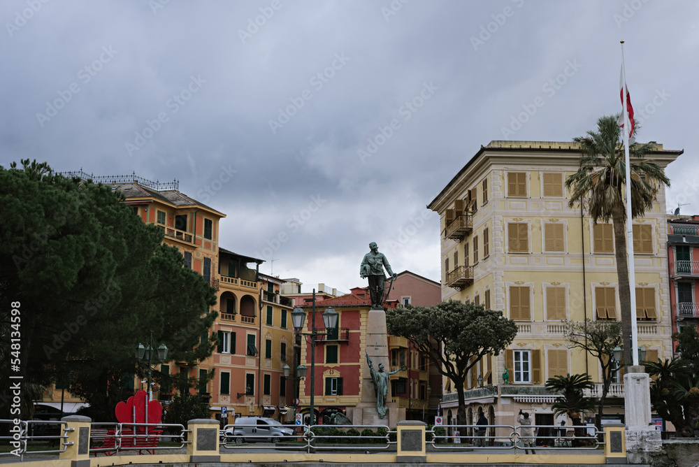 Bronze monument to the first king of a united Italy, Victor Emmanuel II, in a beautiful Italian city: SANTA MARGHERITA LIGURE, ITALY - January 27, 2020