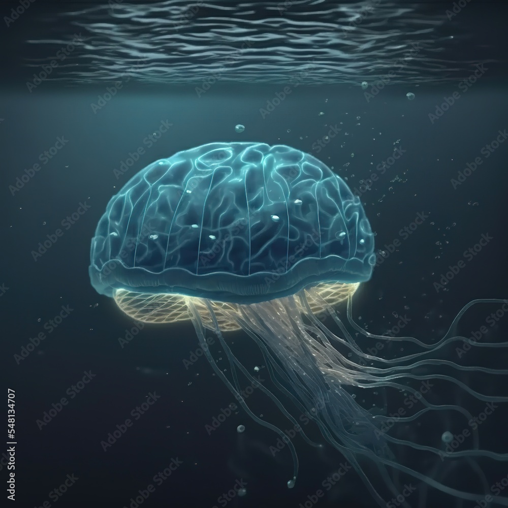 Brain synthetic jellyfish. Illustration about the brain. Made by AI. Brain synthetic jellyfish. Illustration about the brain. Made by AI.