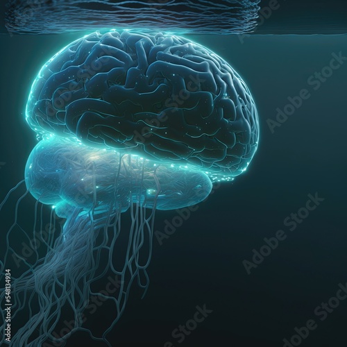 Brain synthetic jellyfish. Illustration about the brain. Made by AI.