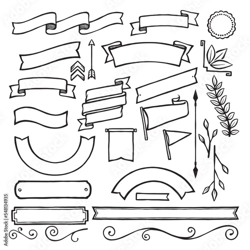 Hand Drawn Vintage Illustrated Banner Ribbon Set for Posters, Banners, Cards, Logos
