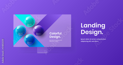 Creative presentation design vector illustration. Unique desktop mockup web project layout.