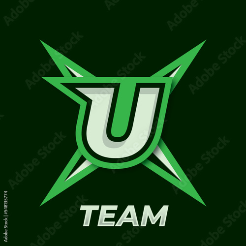 Initial U simple esport logo design element, gamer logo, star icon, sword gamer, shuriken logo