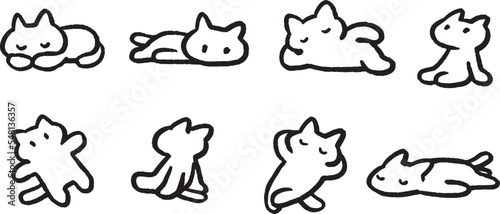 リラックスする猫　休憩　睡眠　シンプルでかわいい装飾イラストセット
