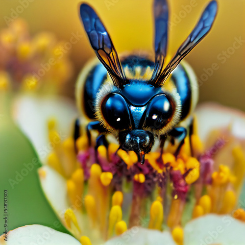 Bee extreme magnification of solitaire bee,  megachilidae, digital illustration by photshop, light room and MJ photo