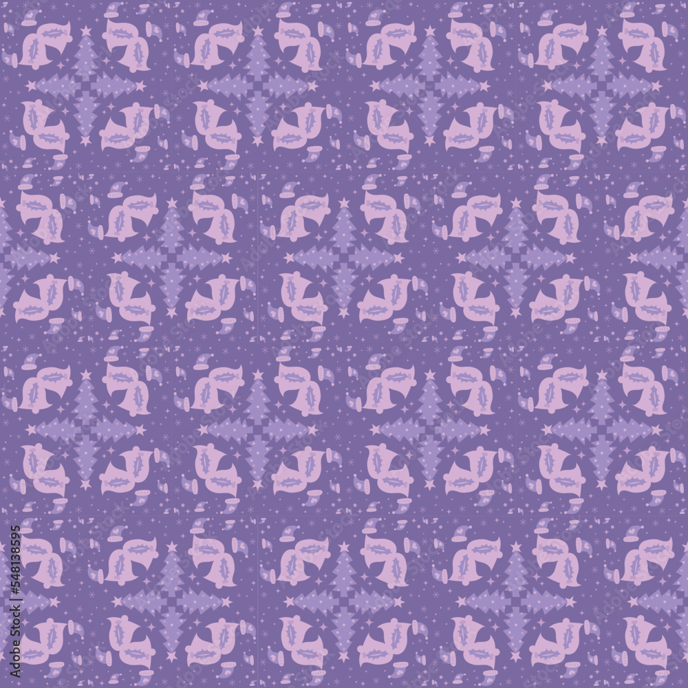 Fototapeta premium Bell Holly Berry Christmas Tree Star Seamless Pattern Background Garden Nature Winter Art