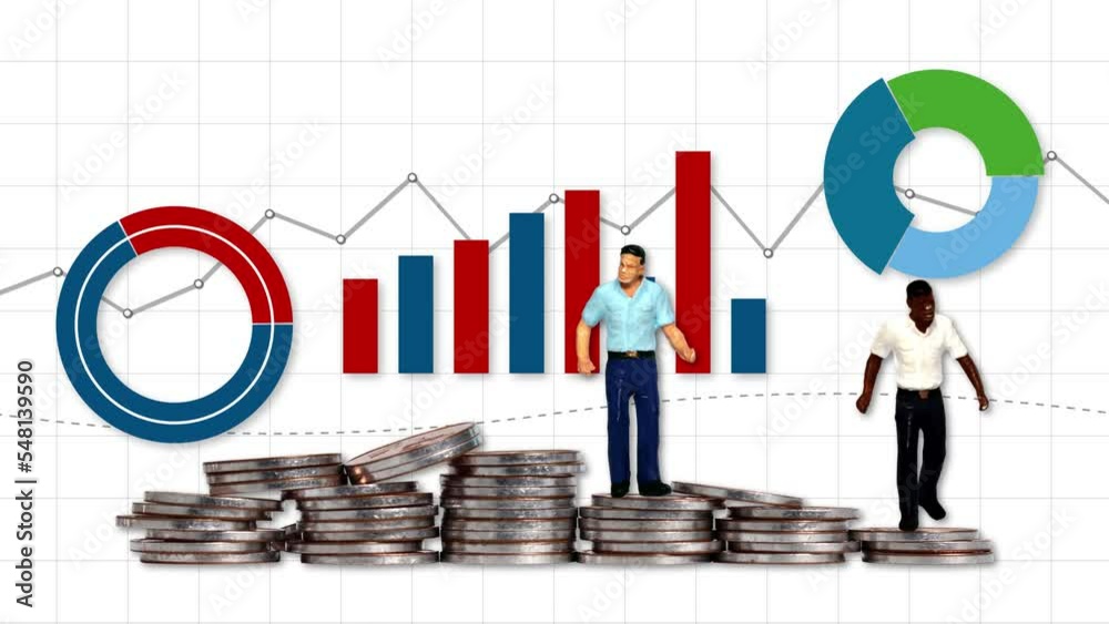 Miniature people and piles of coins with graphs. Concept of unfair treatment in employment.
Miniature people and piles of coins with graphs. Concept of unfair treatment in employment.
