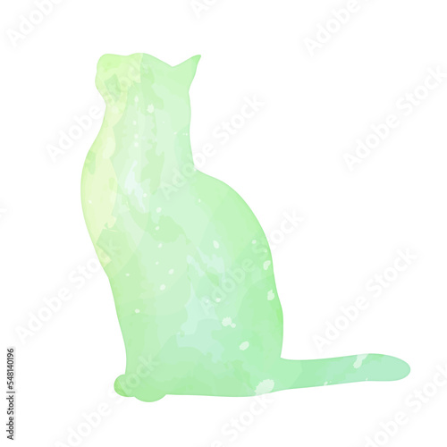 Watercolor pastel cat with splatter silhouette painting clipart