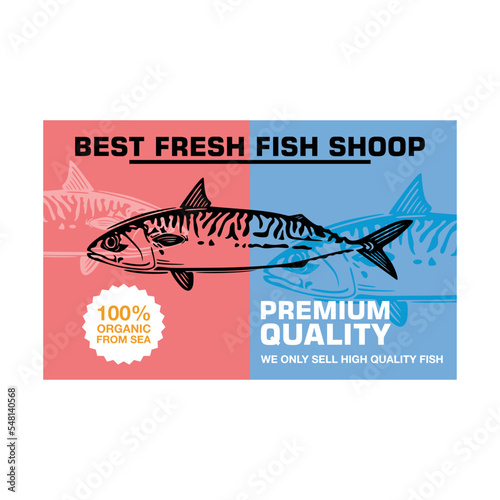 mackerel fish shop banner, silhouette of wild and fresh sea fish vector illustratios